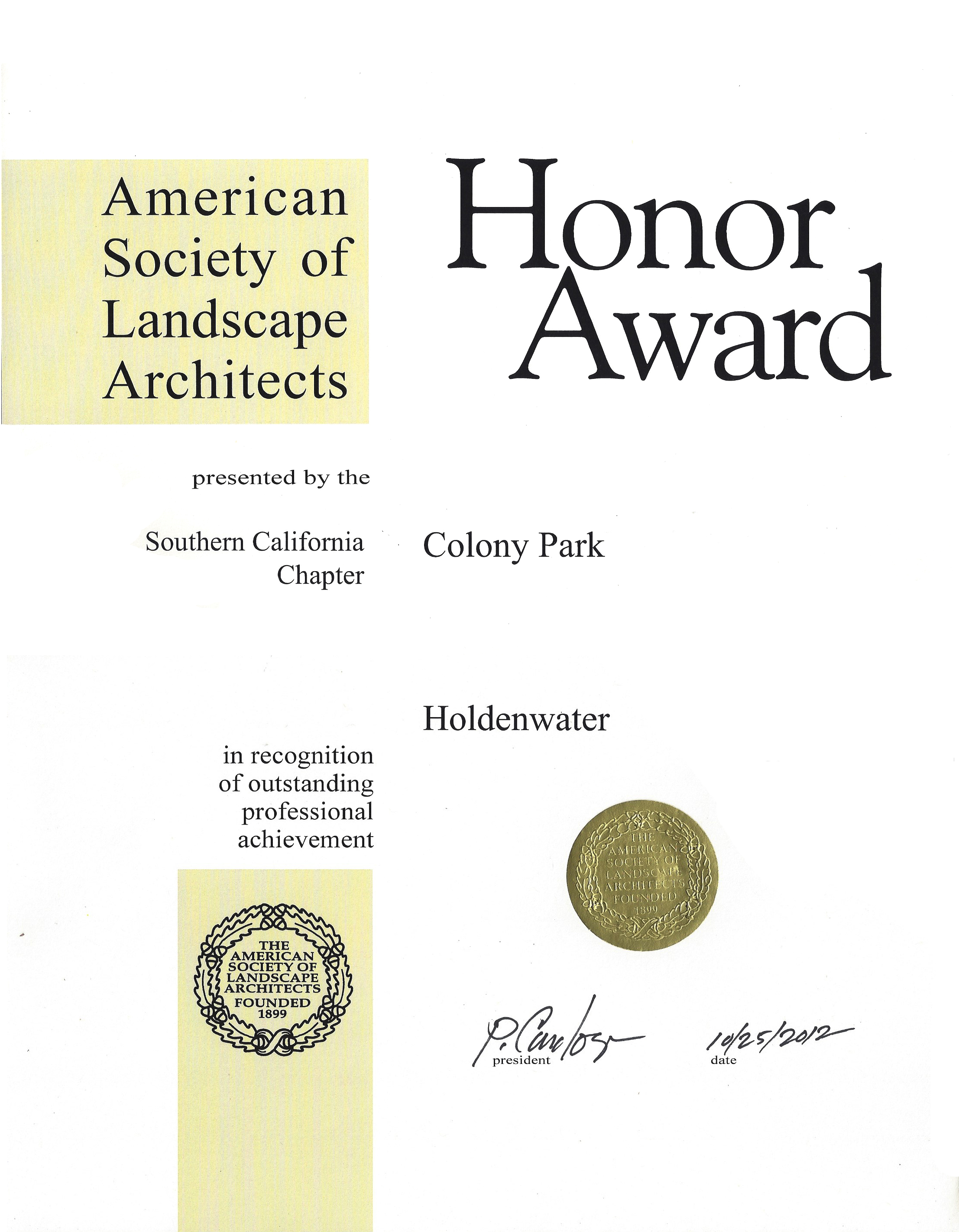 Award from American Society of Landscape Architects
