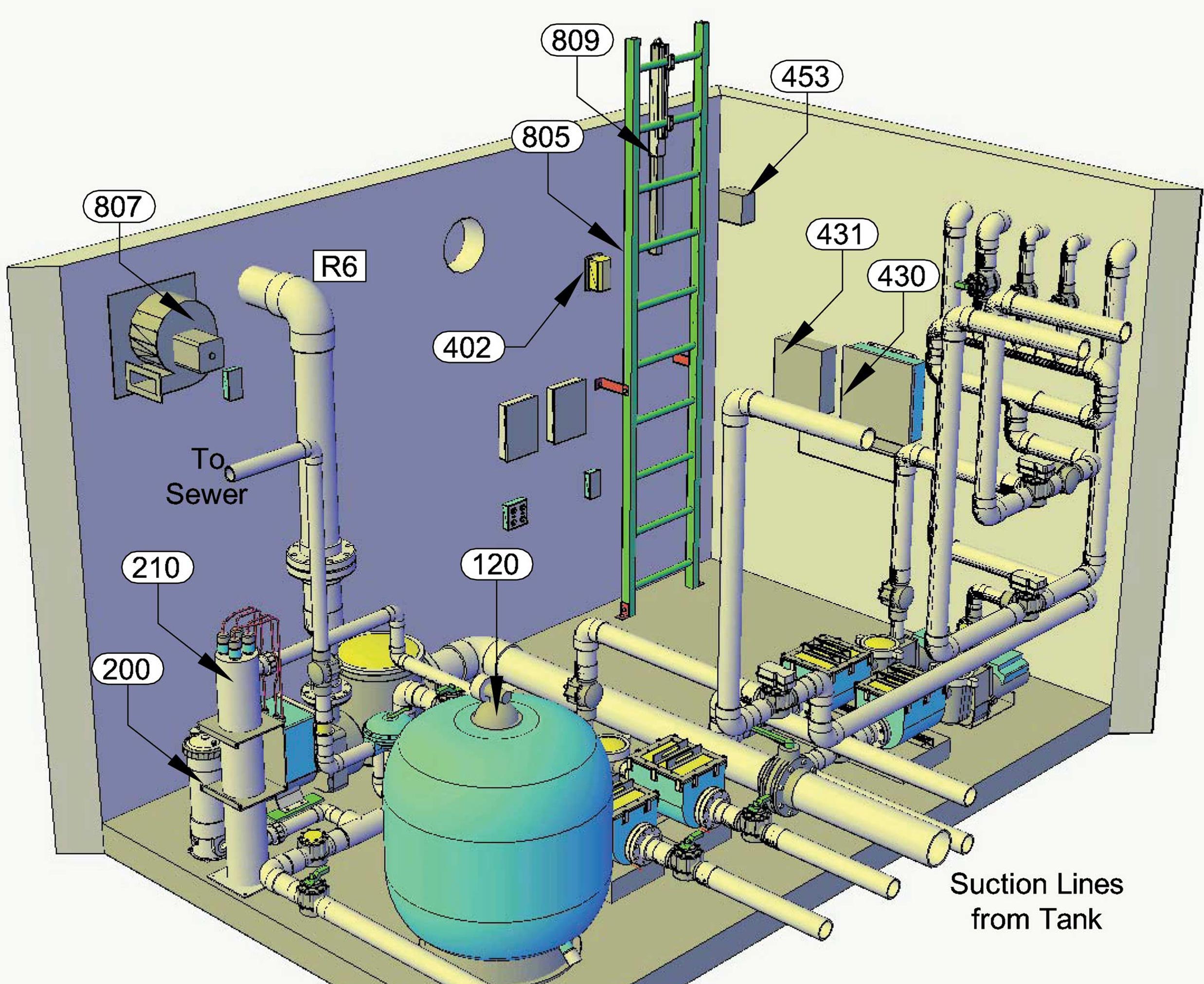 Isometric view of equpiment room interior